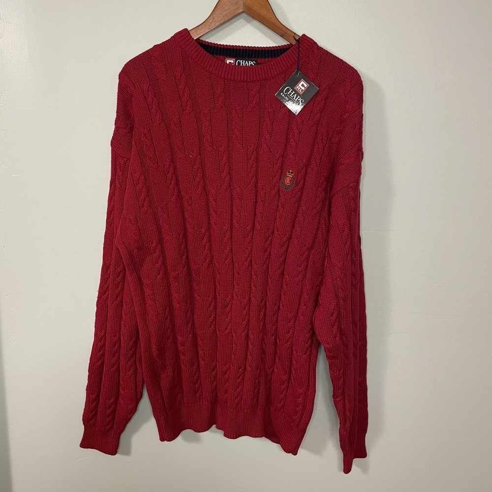 NWT Vintage Chaps Ralph Lauren Crew Neck Cable Knit Classic Red Sweater Mens XL